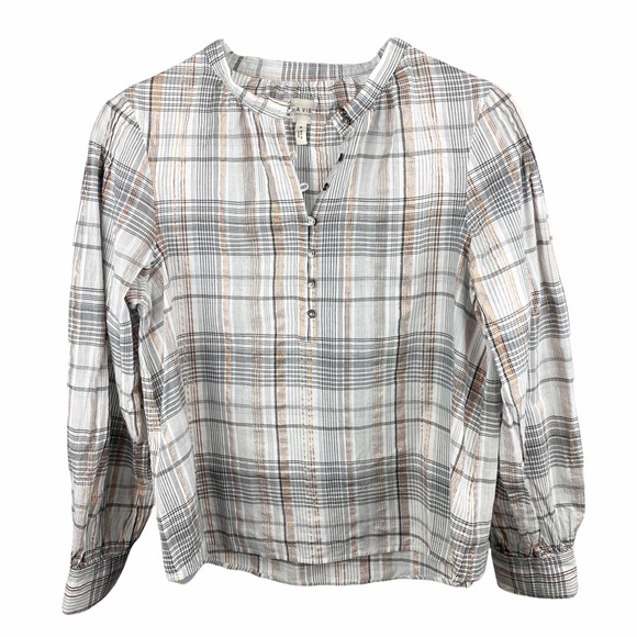 Rebecca Taylor La Vie Lurex Metallic Gauze Peasant Puffy Sleeve Blouse Top M - Picture 9 of 12